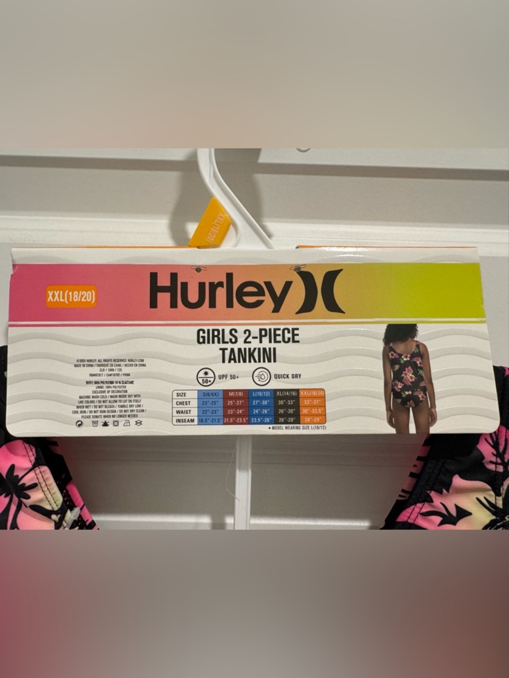Hurley Girls Swim XXL 18-20 Black Floral Tankini with Pink Side Ruffles - Picture 4 of 11